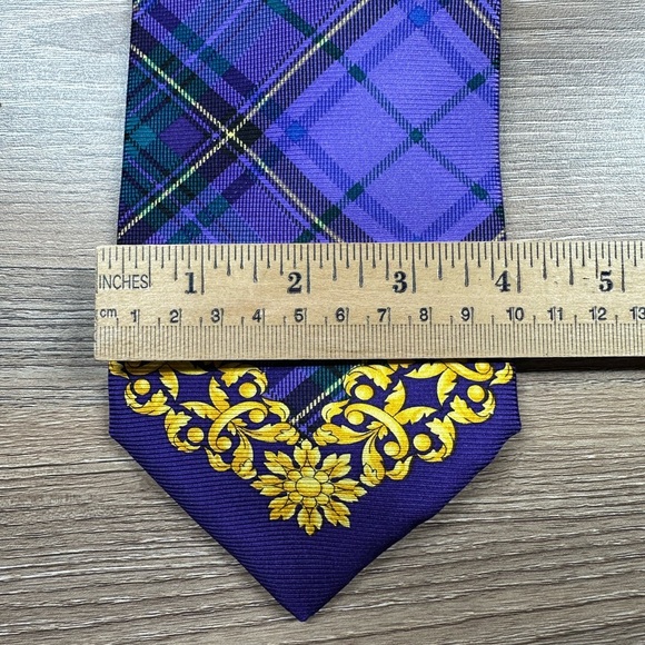 Gianni Versace 100% Silk Tie Medusa Head Baroque Tartan Plaid 57” 3 3/4” - Picture 6 of 11